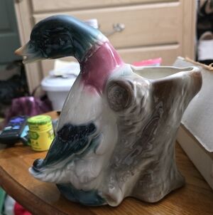 Vintage Royal Copley Duck Planter With Stump